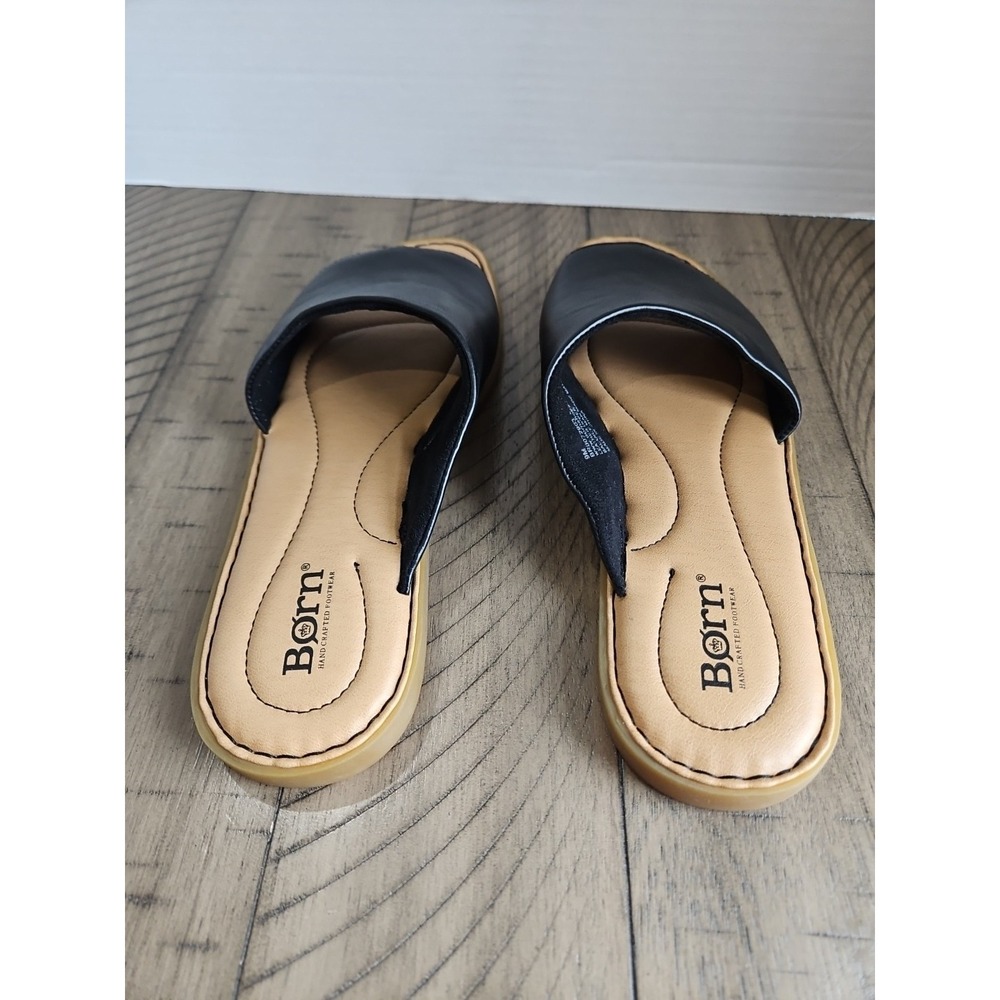 Born Shoes Women 9 Black Leather Izabel Slide Sandals Minimalist Capsule - Picture 7 of 12